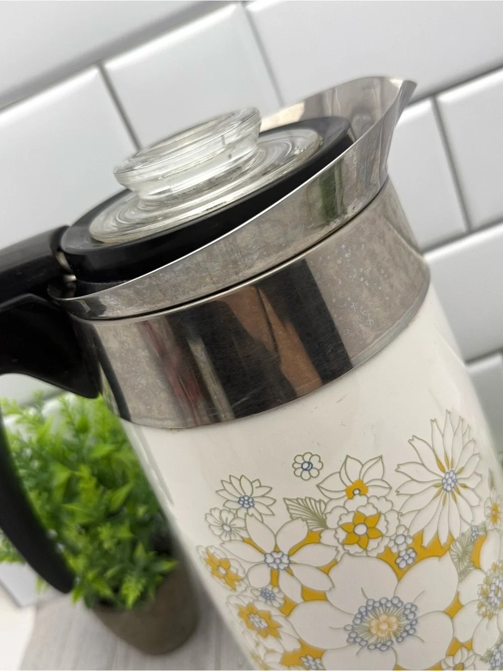 Vintage Corning Ware Floral Bouquet Percolator Coffee Pot 10 Cup Retro Decor